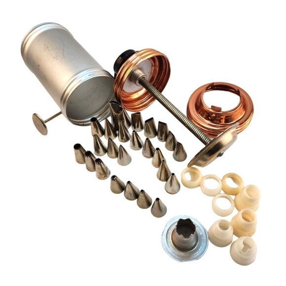 Aluminum & Copper Cookie Press & Icing Set With Pastry Piping Tips - Picture 5 of 15